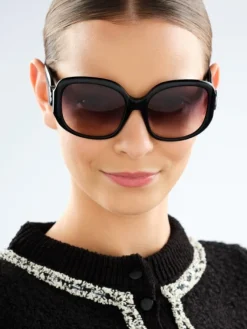 New Elixa Okulary przeciwsłoneczne damskie, okrągłe, czarne