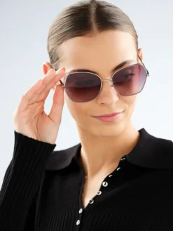 Elixa Okulary przeciwsłoneczne damskie, geometryczne, jasne srebrne< Okulary Przeciwsłoneczne