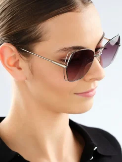 Elixa Okulary przeciwsłoneczne damskie, geometryczne, jasne srebrne< Okulary Przeciwsłoneczne