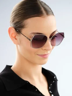 Elixa Okulary przeciwsłoneczne damskie, geometryczne, jasne srebrne< Okulary Przeciwsłoneczne
