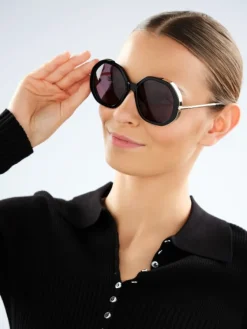 Elixa Okulary przeciwsłoneczne damskie, okrągłe, czarne< Okulary Przeciwsłoneczne