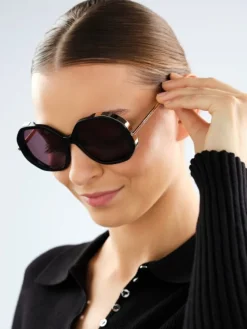 Elixa Okulary przeciwsłoneczne damskie, okrągłe, czarne< Okulary Przeciwsłoneczne