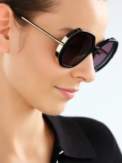Elixa Okulary przeciwsłoneczne damskie, okrągłe, czarne< Okulary Przeciwsłoneczne