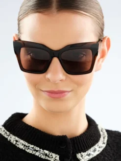 Discount Elixa Okulary przeciwsłoneczne damskie, prostokątne, brązowe