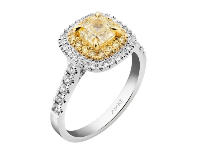 Best Apart Pierścionek z białego i żółtego złota z diamentami - VS1/Fancy Light Yellow - 1,55 ct - próba 750