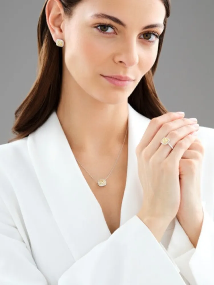 Best Apart Pierścionek z białego i żółtego złota z diamentami - VS1/Fancy Light Yellow - 1,55 ct - próba 750