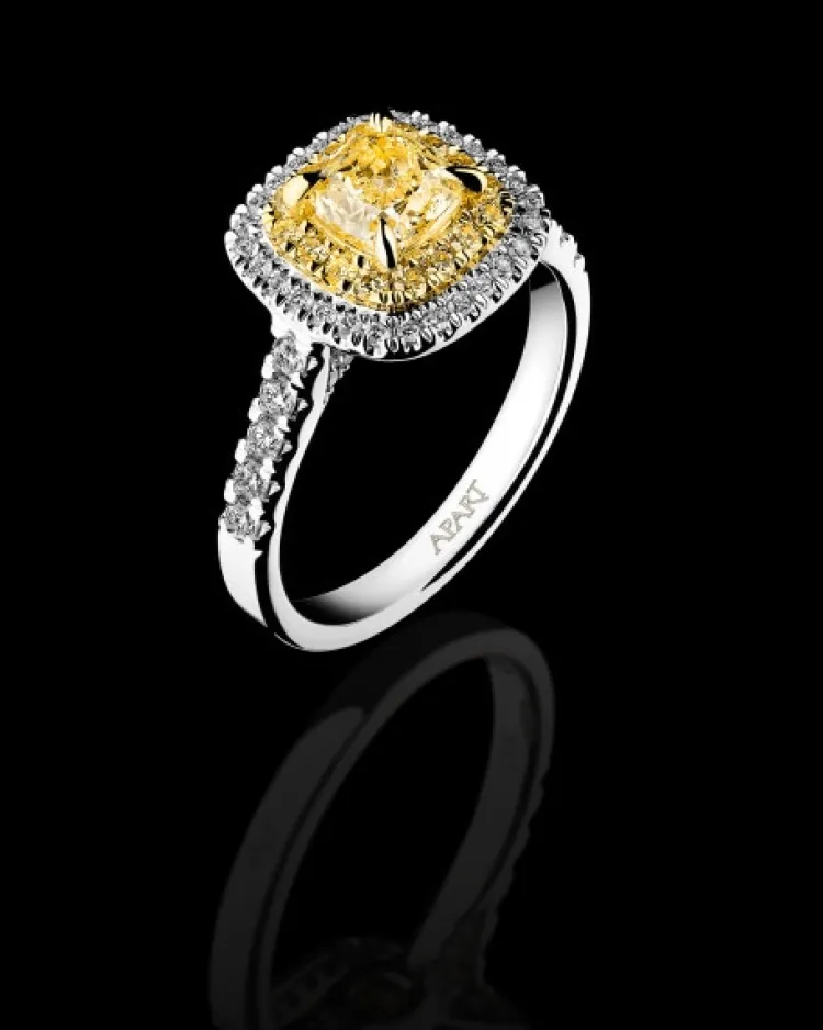 Best Apart Pierścionek z białego i żółtego złota z diamentami - VS1/Fancy Light Yellow - 1,55 ct - próba 750