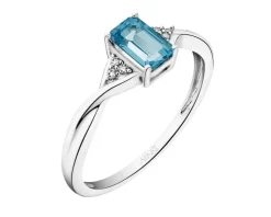 Clearance Apart Pierścionek z białego złota z diamentami i topazem London Blue - próba 375