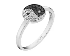 Discount Apart Pierścionek z białego złota z brylantami - yin yang - 0,16 ct - próba 585