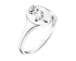 Apart Pierścionek z białego złota z diamentami - sygnet  - róża - 0,006 ct - próba 585< Wszystkie