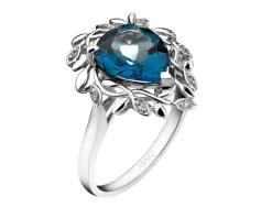 Online Apart Pierścionek z białego złota z diamentami i topazem London Blue - próba 585
