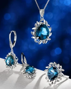 Online Apart Pierścionek z białego złota z diamentami i topazem London Blue - próba 585