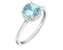 New Apart Pierścionek z białego złota z diamentami i topazem Sky Blue - próba 585