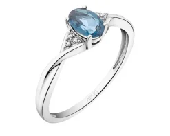 Clearance Apart Pierścionek z białego złota z diamentami i topazem London Blue - próba 585