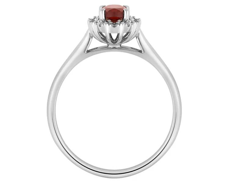 Clearance Apart Pierścionek z białego złota z diamentami i granatem - próba 585