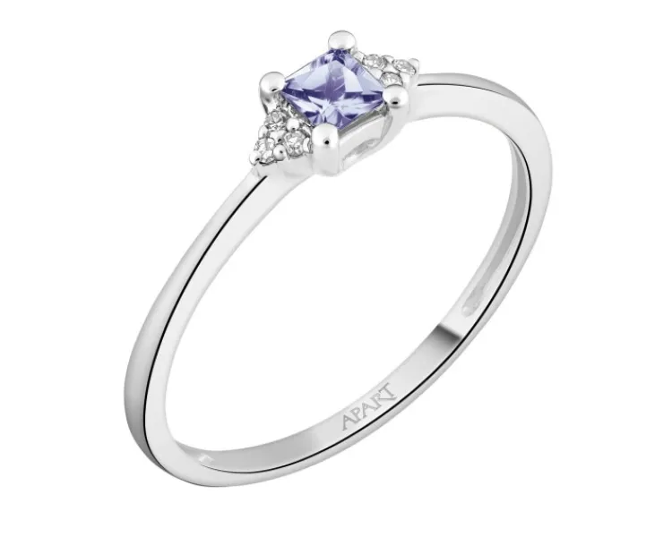 Outlet Apart Pierścionek z białego złota z diamentami i tanzanitem - próba 585