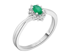 Apart Pierścionek z białego złota z brylantami i szmaragdem - próba 585< Pierścionki