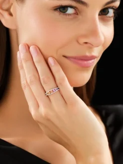New Apart Pierścionek z białego złota z brylantami i szafirami kolorowymi - próba 585