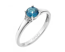 Apart Pierścionek z białego złota z diamentami i topazem London Blue - próba 375< Pierścionki