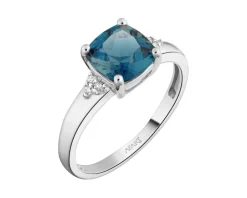 Apart Pierścionek z białego złota z diamentami i topazem London Blue - próba 375< Pierścionki