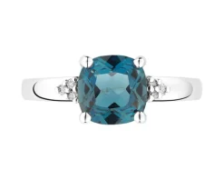 Apart Pierścionek z białego złota z diamentami i topazem London Blue - próba 375< Pierścionki