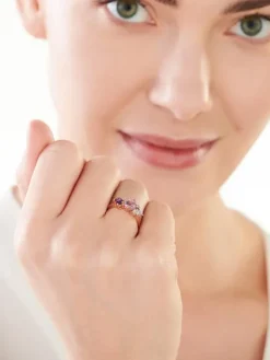 Apart Pierścionek z różowego złota z diamentami, ametystami i tanzanitem - próba 375< Pierścionki
