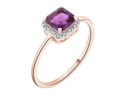 Outlet Apart Pierścionek z różowego złota z diamentami i ametystem - próba 585