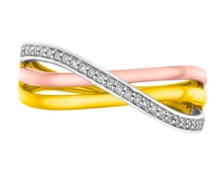 Discount Apart Pierścionek z żółtego, białego i różowego złota z diamentami - 0,07 ct - próba 585