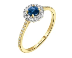 Discount Apart Pierścionek z żółtego i białego złota z diamentami i szafirem - próba 585