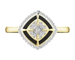 Apart Pierścionek z żółtego i białego złota z diamentami i emalią - 0,20 ct - próba 585< Pierścionki