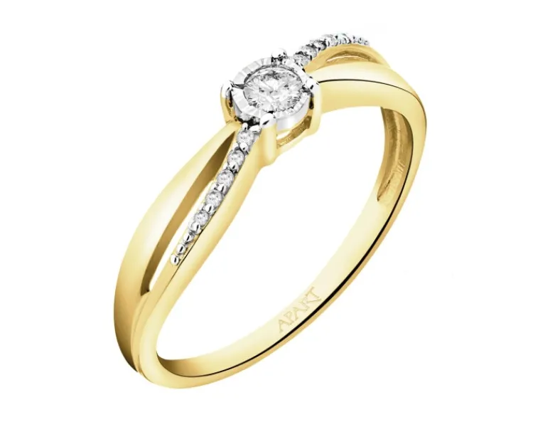 Apart Pierścionek z żółtego i białego złota z diamentami - 0,12 ct - próba 585< Pierścionki