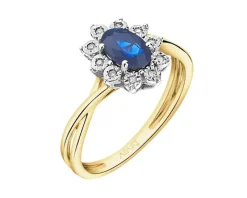 Clearance Apart Pierścionek z żółtego i białego złota z diamentami i szafirem - próba 585