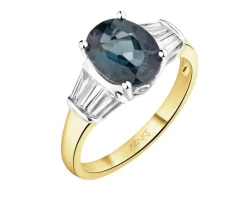 Outlet Apart Pierścionek z żółtego i białego złota z diamentami i topazem London Blue - próba 585