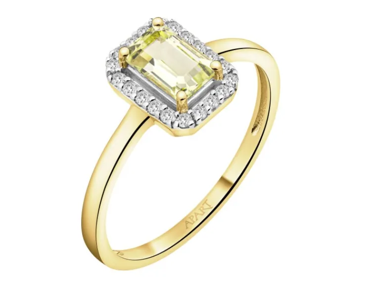 Best Apart Pierścionek z żółtego złota z diamentami i kwarcem Lemon - próba 585