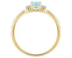 Outlet Apart Pierścionek z żółtego złota z diamentami i akwamarynem - próba 585