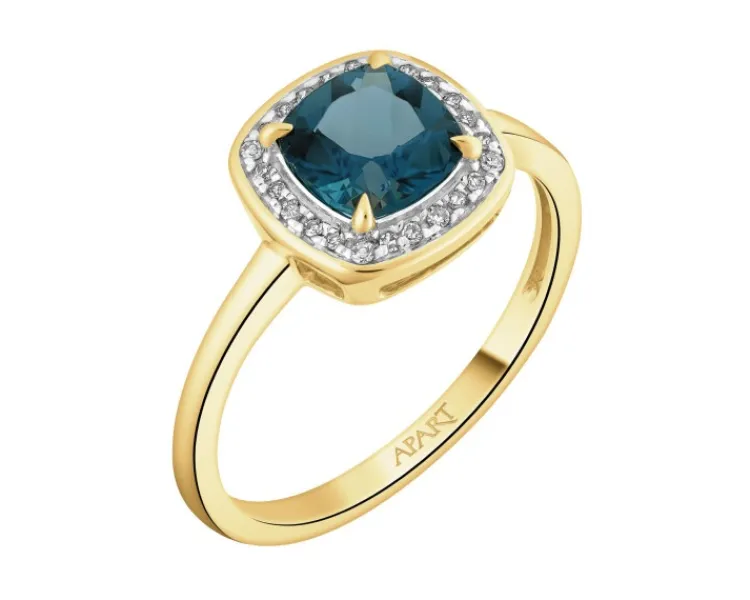 Apart Pierścionek z żółtego złota z diamentami i topazem London Blue - próba 585< Wszystkie
