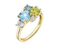 Apart Pierścionek z żółtego złota z diamentami, topazami i peridotem - próba 375