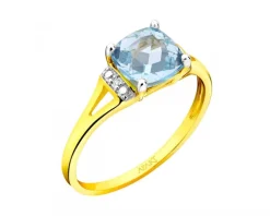 Apart Pierścionek z żółtego złota z diamentami i topazem Sky Blue - próba 375< Pierścionki