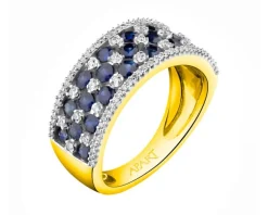 Discount Apart Pierścionek z żółtego złota z diamentami i szafirami - próba 585