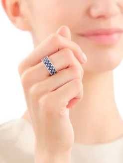 Discount Apart Pierścionek z żółtego złota z diamentami i szafirami - próba 585
