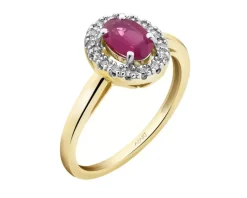 Clearance Apart Pierścionek z żółtego złota z diamentami i rubinem - próba 585