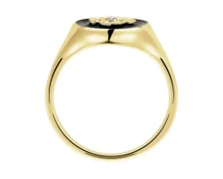 Online Apart Pierścionek z żółtego złota z diamentem i emalią - sygnet, kwiat - 0,004 ct - próba 375