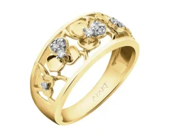 Apart Pierścionek z żółtego złota z diamentami - kwiaty - 0,05 ct - próba 585< Pierścionki