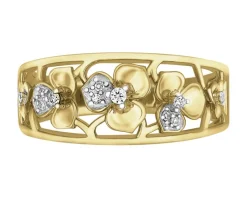 Apart Pierścionek z żółtego złota z diamentami  - kwiaty - 0,05 ct - próba 585< Pierścionki
