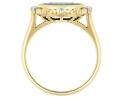 New Apart Pierścionek z żółtego złota z diamentami i agatem - kamea - próba 585