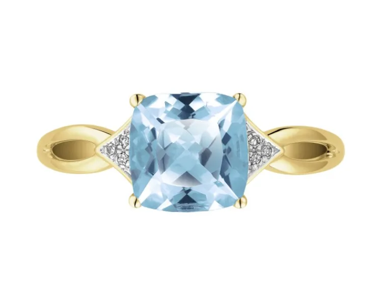 Apart Pierścionek z żółtego złota z diamentami i topazem Sky Blue - próba 375< Pierścionki