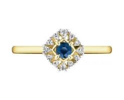 New Apart Pierścionek z żółtego złota z diamentami i szafirem - próba 585