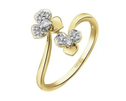 Sale Apart Pierścionek z żółtego złota z diamentami - kwiaty - 0,07 ct - próba 375