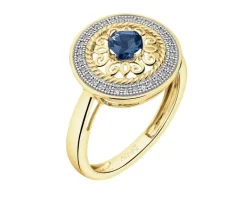 Discount Apart Pierścionek z żółtego złota z diamentami i topazem London Blue - rozeta - próba 585