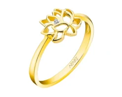 Clearance Apart Pierścionek z żółtego złota z diamentem - kwiat lotosu - 0,004 ct - próba 375